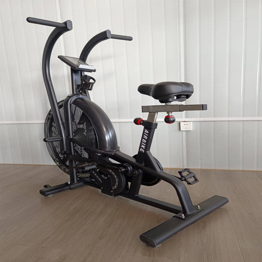 AirStorm A1 air bike, rear three-quarter view with the saddle and moving handlebars